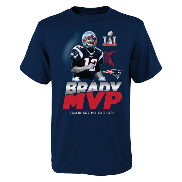 Tom Brady New England Patriots Youth Super Bowl LI Champions MVP Name & Number T-Shirt - Navy